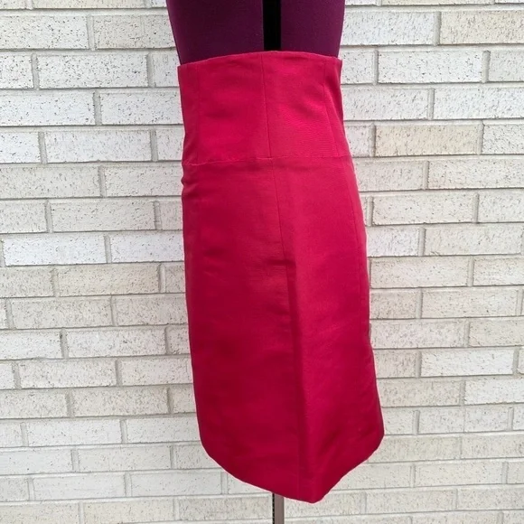 Monique Lihuillier Red 100% Silk High Waist Pencil Skirt Size 8 - Picture 5 of 9